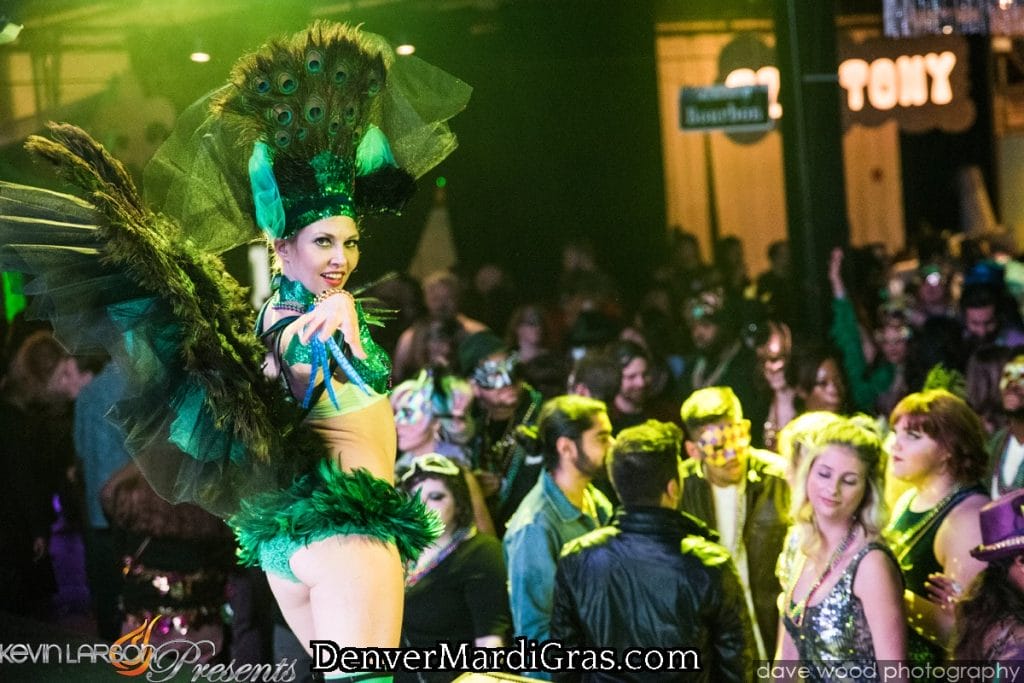 Mardi Gras celebration with performers in Denver